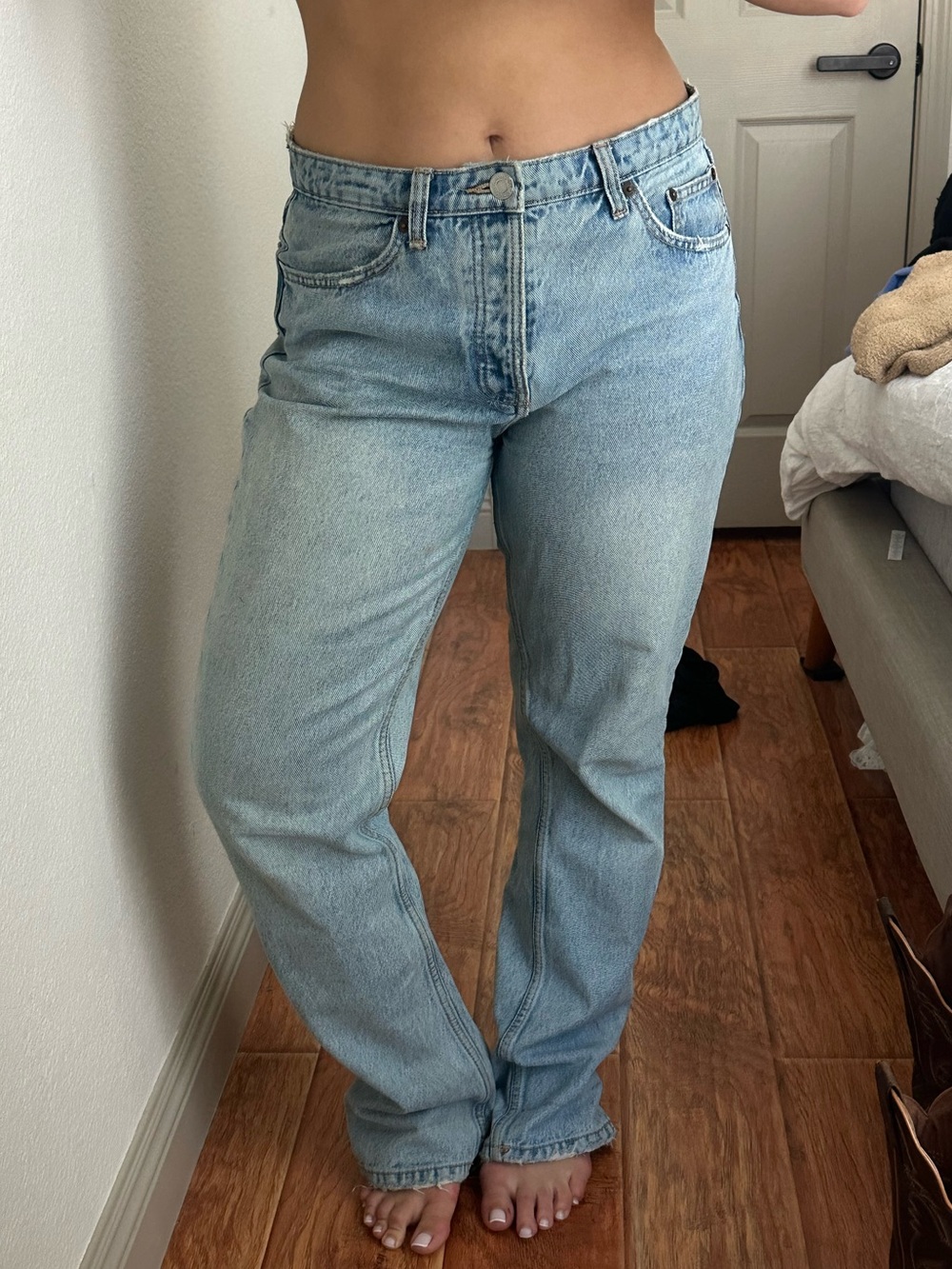 ZARA Light Blue High-Rise Straight Jeans for Women